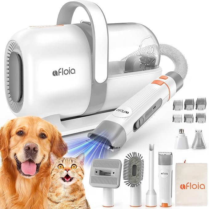 Afloia Dog Grooming Kit, Pet Grooming Vacuum & Dog Clippers Nail Trimmer Grinder & Dog Brush for Shedding with 6 Pet Grooming Tools, Low Noise Dog Hair Remover Pet Grooming Supplies for Dog Cat